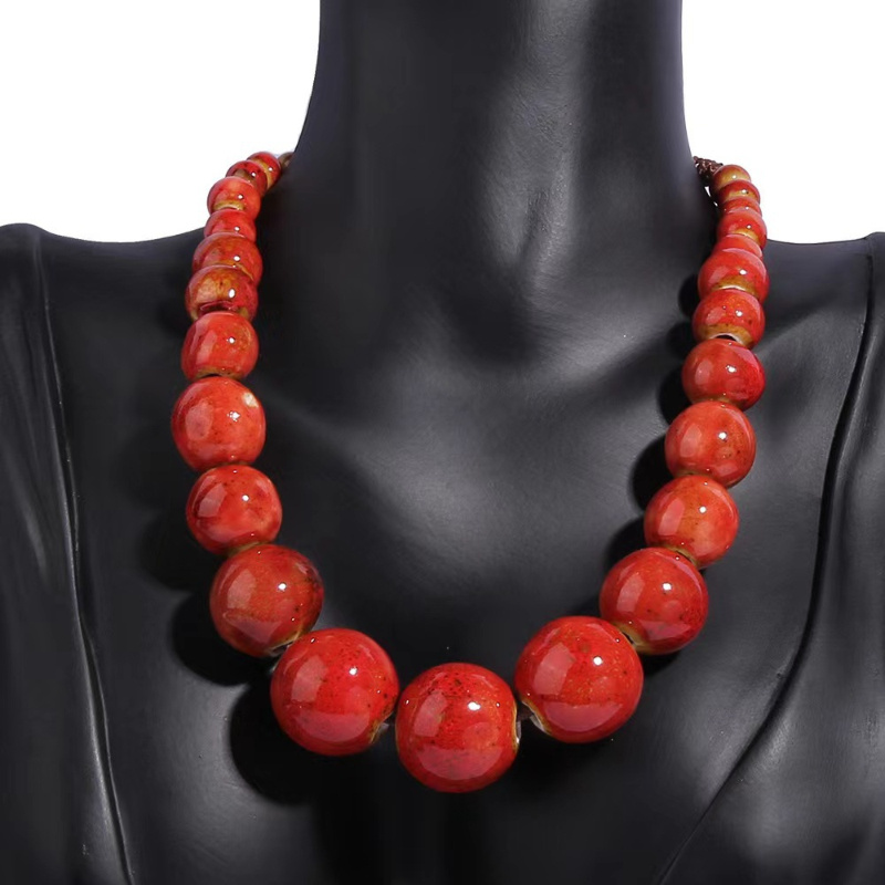 Boho Style Ceramic Bead Y Necklace Vintage Chain 1pc